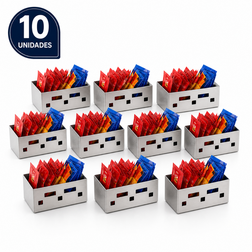 Kit 10pcs Restaurante Porta Sachês de Mesa Inox Prime