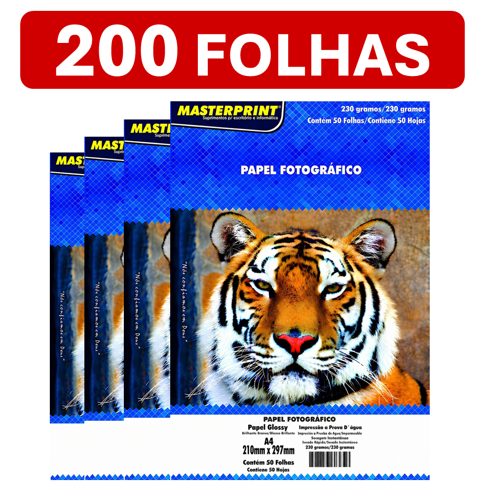 Papel Fotográfico A4 230g Glossy Brilhante à Prova D’Água Premium 200 Folhas MASTERPRINT