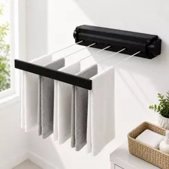 Varal De Parede Automático Rotoflex Para Apartamento Ou Casa Preto – 5 Cordas Retrátil