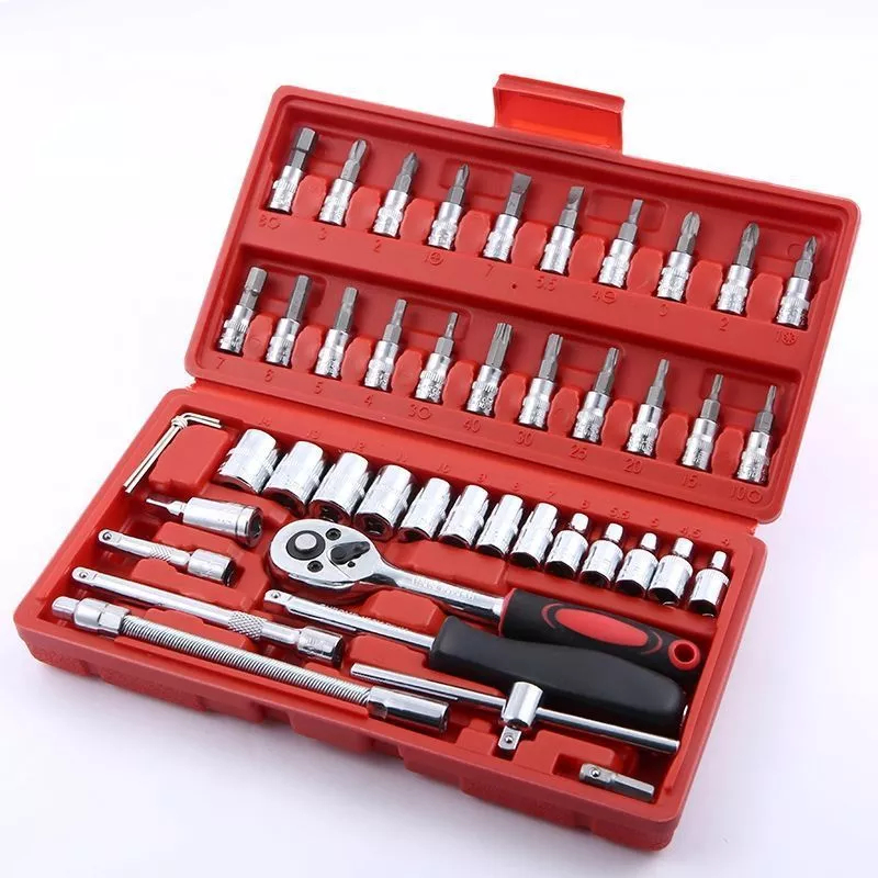 Kit De Ferramentas 40/46 Peças Jogo De Soquetes Chave Catraca Reversível Com Maleta Jogo De Ferramentas Completo