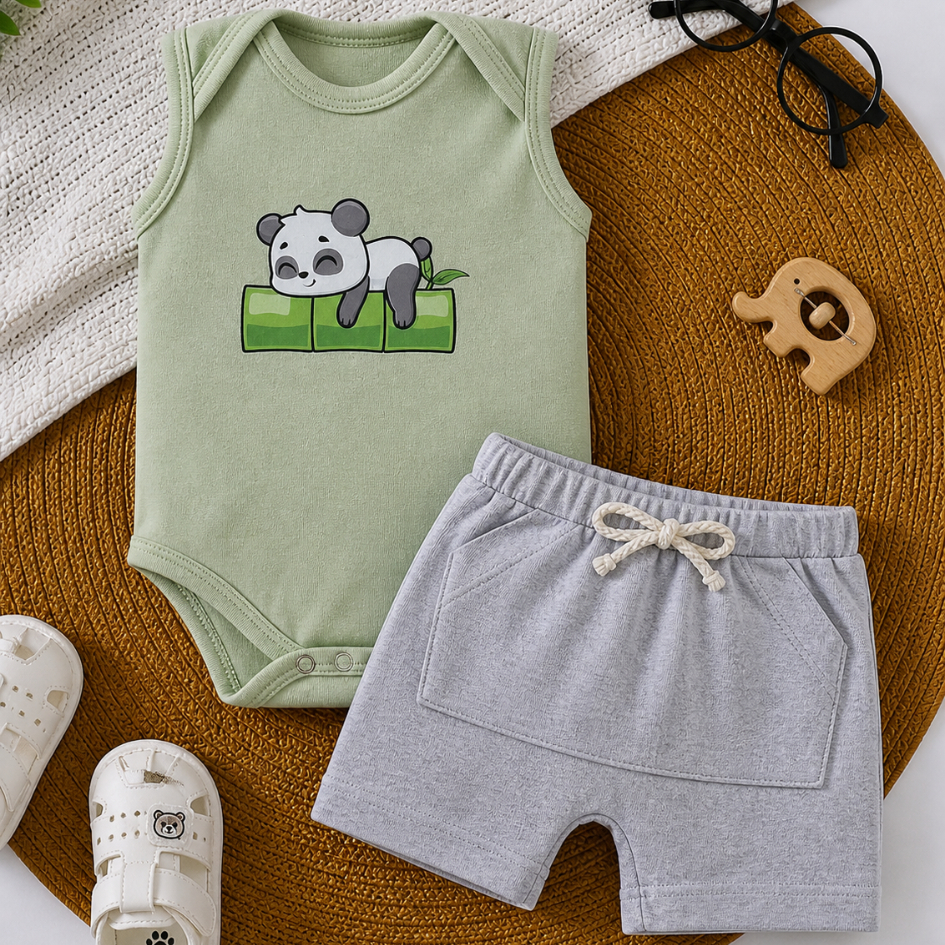 Conjunto de Bebê Infantil Menino Verão Body e Bermuda 100% Algodão. — imagem 2 de 2
