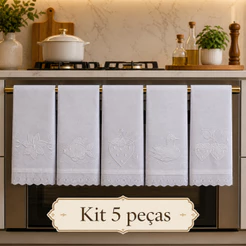 Pano de Prato Bordado BRANCO Kit 5 peças Lançamento