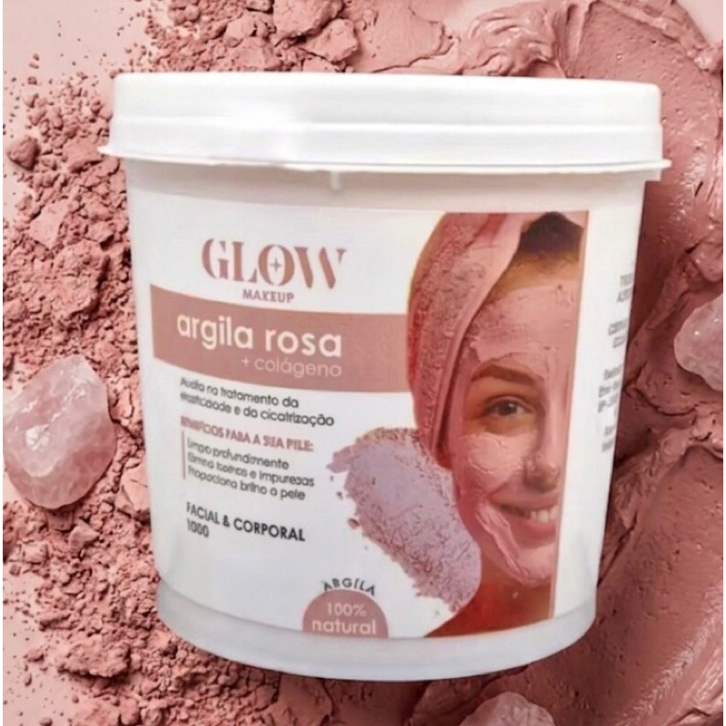 Argila Rosa 1kg + Colágeno Glow Makeup – Facial e Corporal 100% Natural