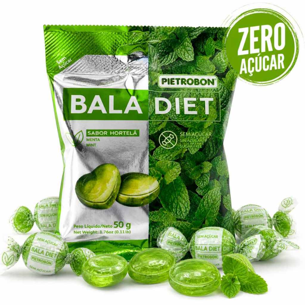 Bala Diet Sem açúcar de Hortelã - Pietrobon 50g - Pacote de balinhas diet 0 zero açucar redondas