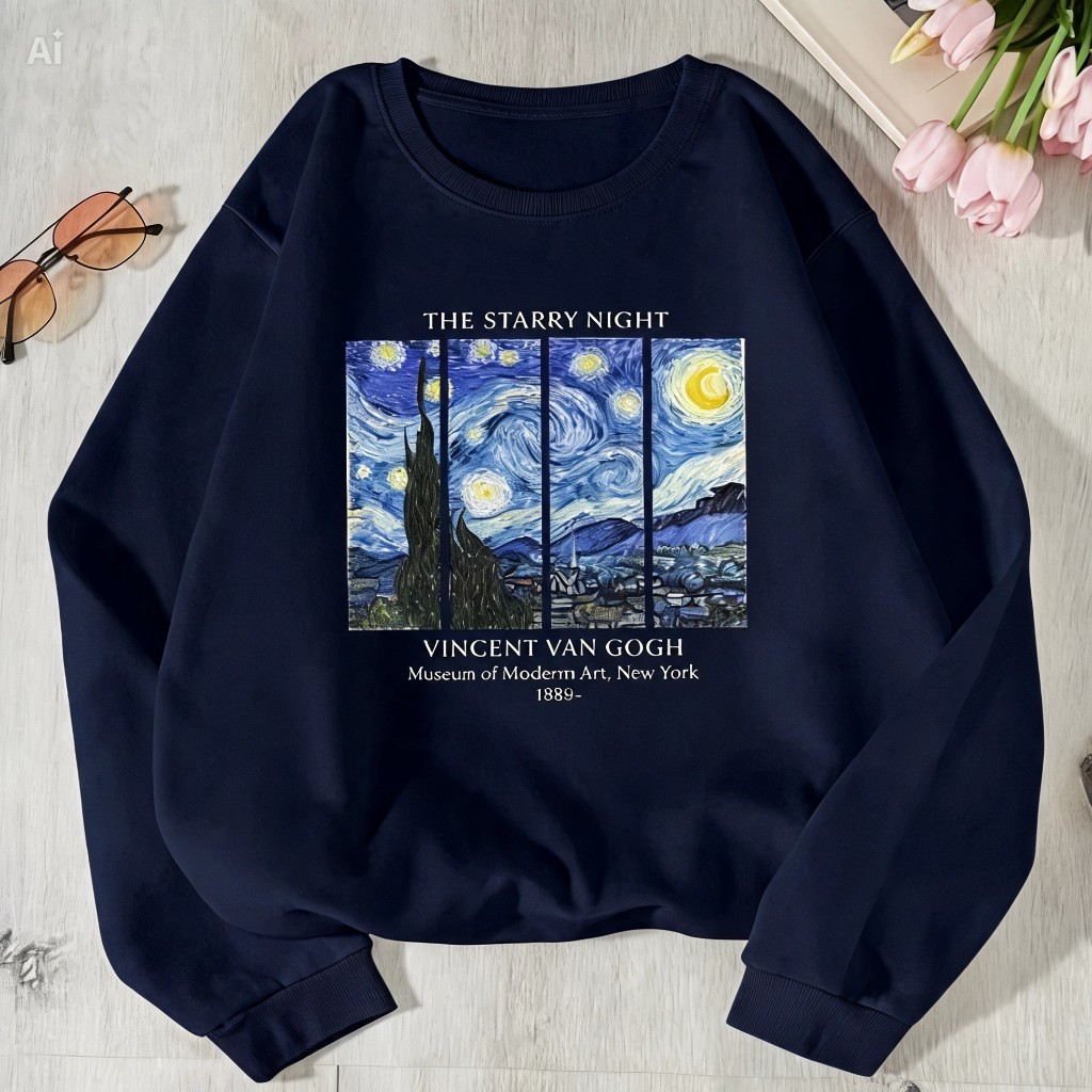 Moletom van Gogh máximo conforto casual modelo 100% algodão 30.1 Manga Longa