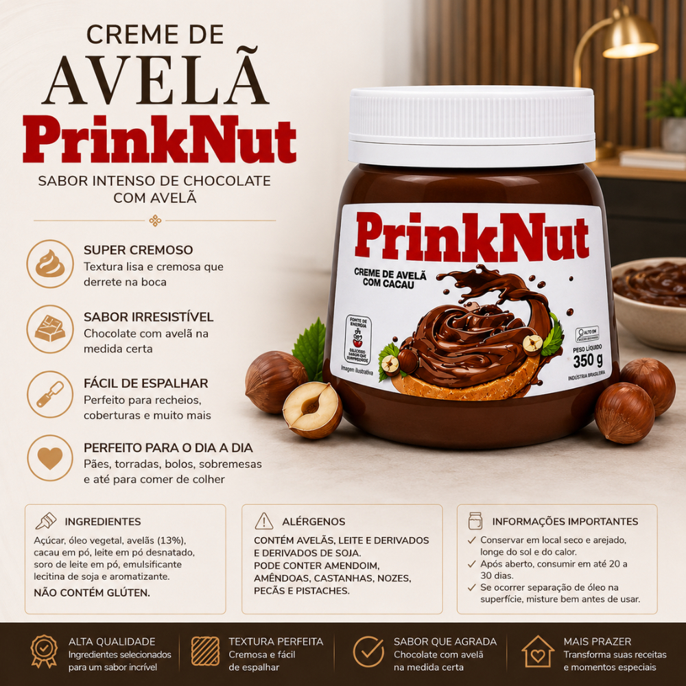 Creme de Avelã 350g | Tipo Nutella | Ideal para Doces, Recheio |
