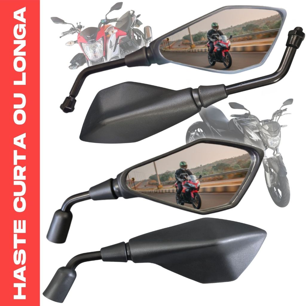 Par Retrovisor Convexo Kawasaki Z400 Haste Longa ou Curta Rosca Honda