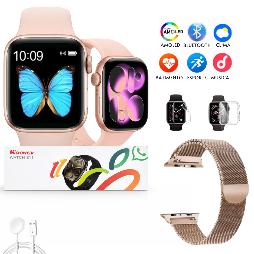 Relógio Smartwatch S11 2026 Feminino Masculino Para Android Samsung Xiaomi iPhone Rosa C/Pulseira