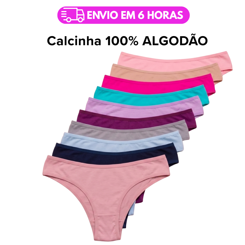 Calcinhas Feminina Básica Lisa Algodão - Não Aperta e Respira Cintura Alta Super Macia Saúde Feminina Cores Lisas