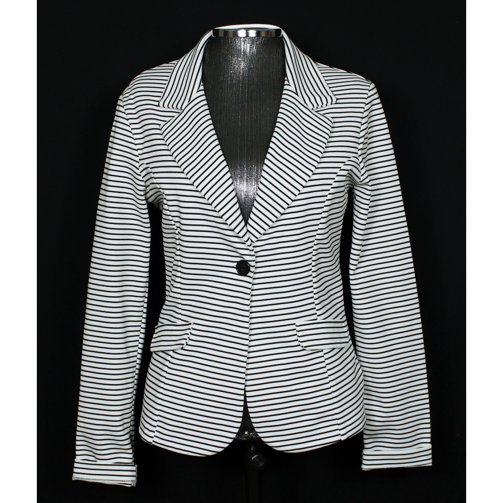 Blazer social alfaiataria feminino branco e preto listrado - Veste P/M   - Ref.5863 (brechó)