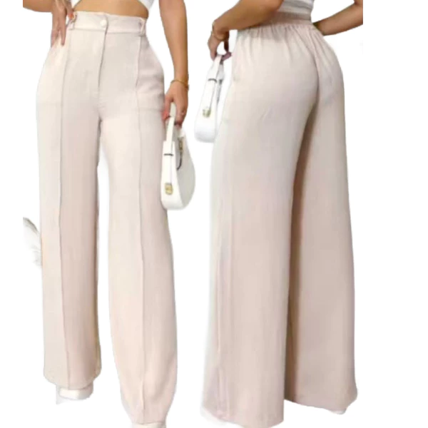 Calça Feminina Pantalona Wide Leg Duna com Botão Tendência 2026