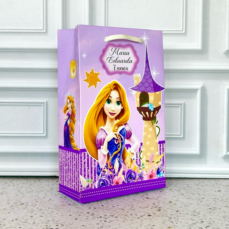 Sacolinha Personalizada para Lembrancinhas no Tema Rapunzel Princesas Sacola de Aniversário Infantil
