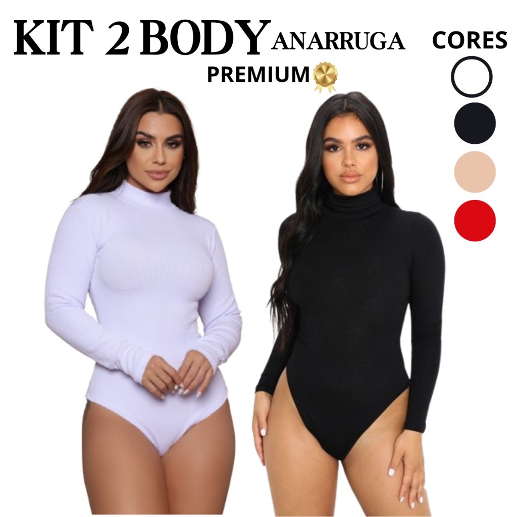 Kit 2 ou 1  Body Feminino Manga Longa Anarruga Inverno Premium Elastano Canelado