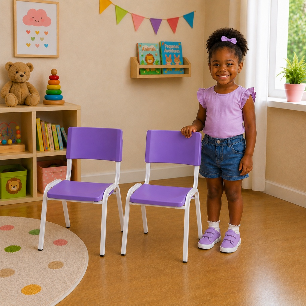 2 Cadeiras ISO Infantil Roxa Empilhável – Estrutura Fixa em Aço para Escola e Brinquedoteca