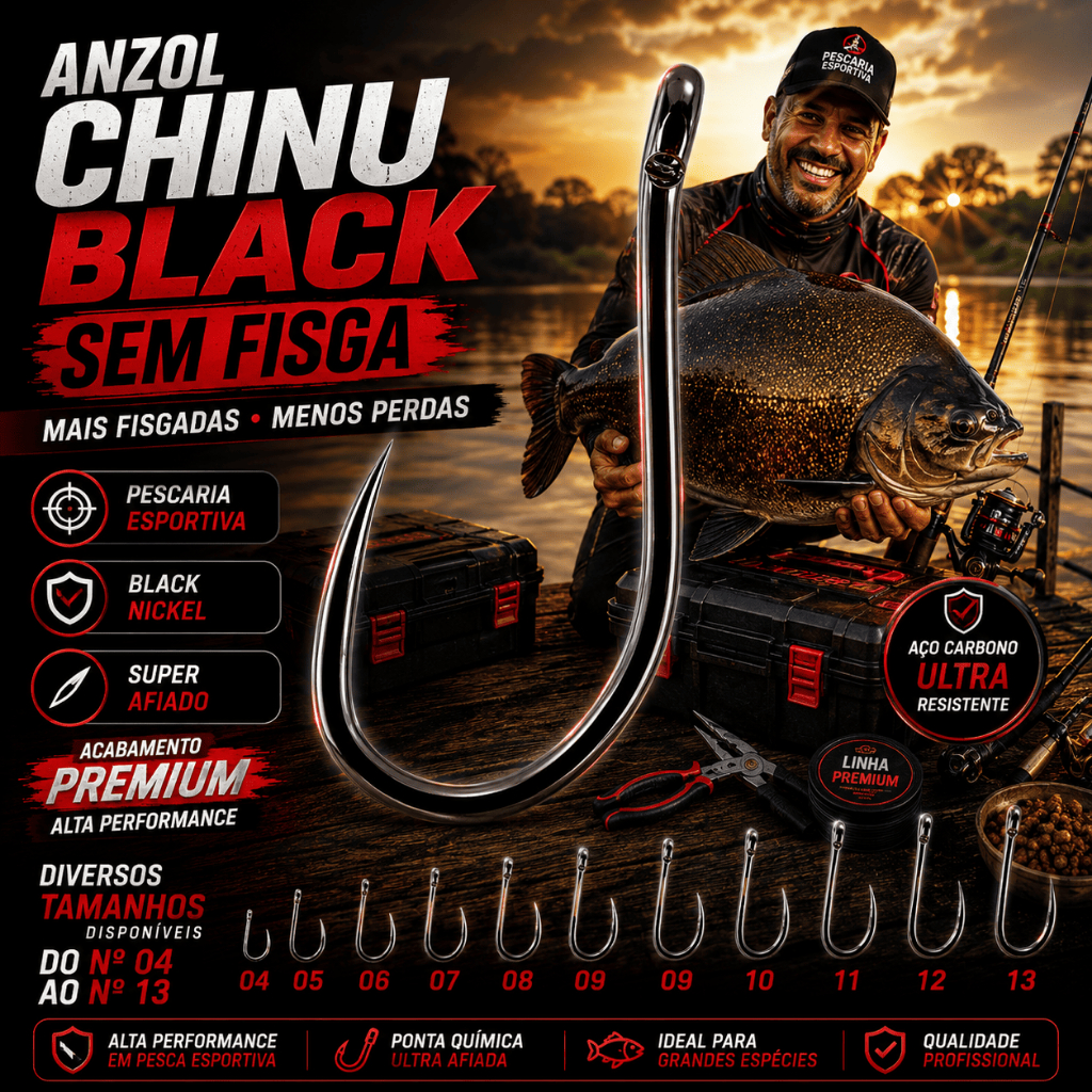 Anzol Albatroz Chinu Sure Black Nickel Sem Farpa - Escolha o Tamanho (Nº 4 ao 13)