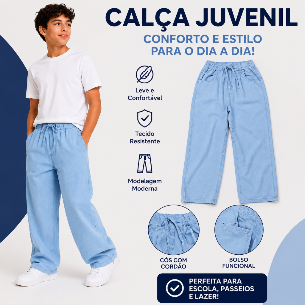 Calça Jeans  Balão Skatista Baggy Masculina Infanto Juvenil Menino 100% Algodão