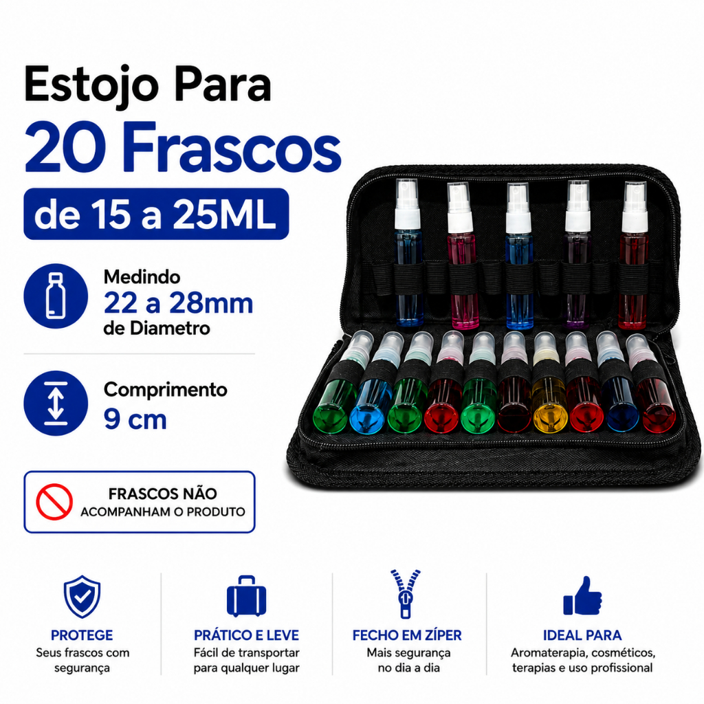 Demonstrador para 20 Frascos de Perfumes Estojo de Amostra para Vidros de 15 a 25ml