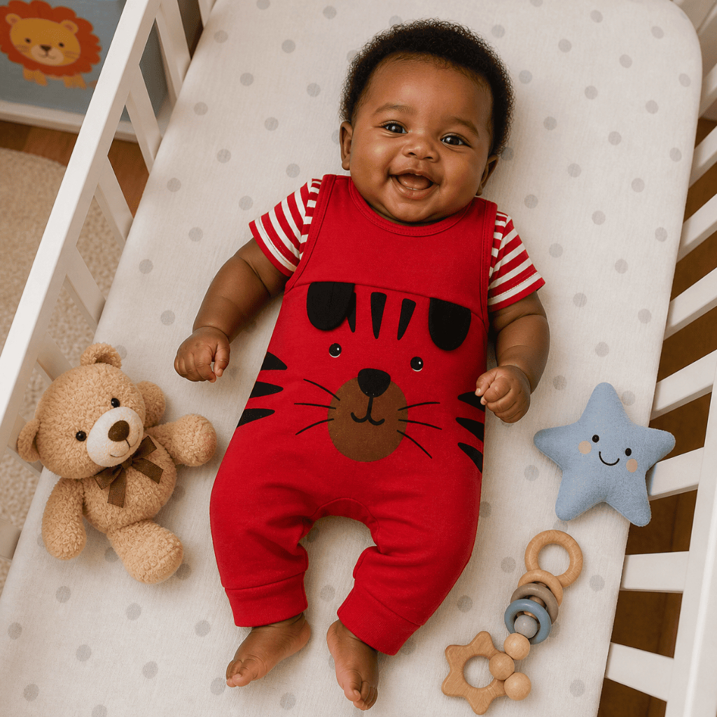 Macacão Bebê Tigre Camiseta Listrada RN 0 a 3 Meses Roupa Infantil Masculina Conjunto Azul Vermelho