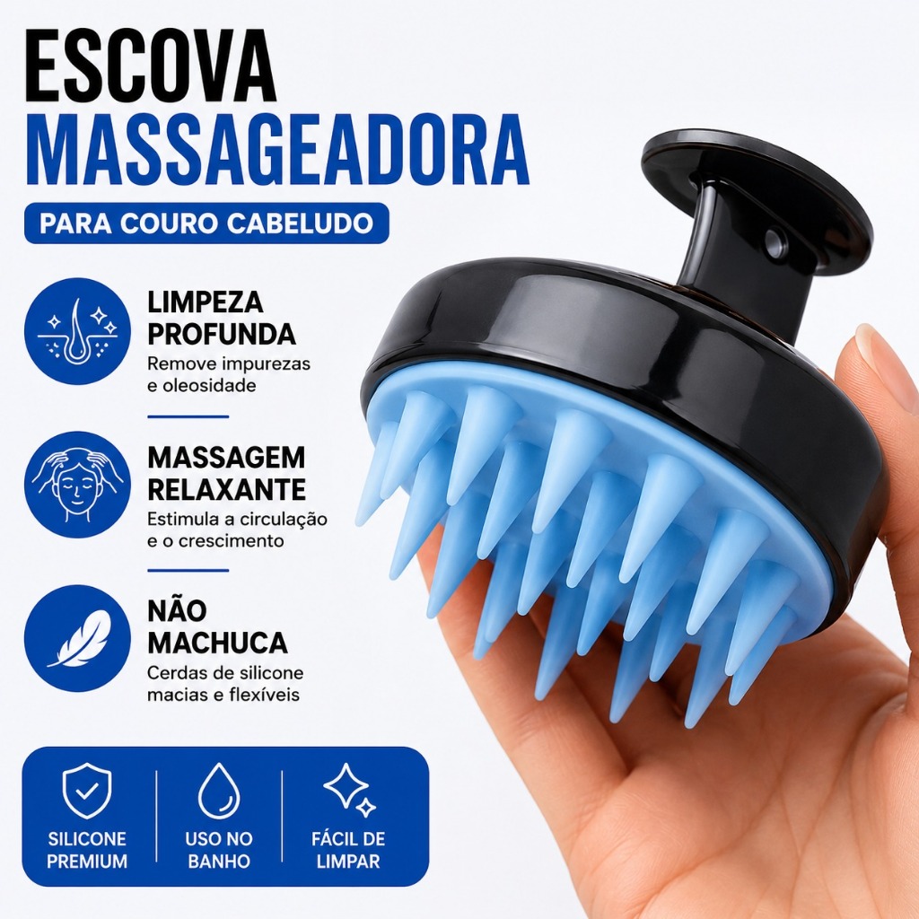 Escova Silicone Couro Cabeludo Anti Queda Relaxante