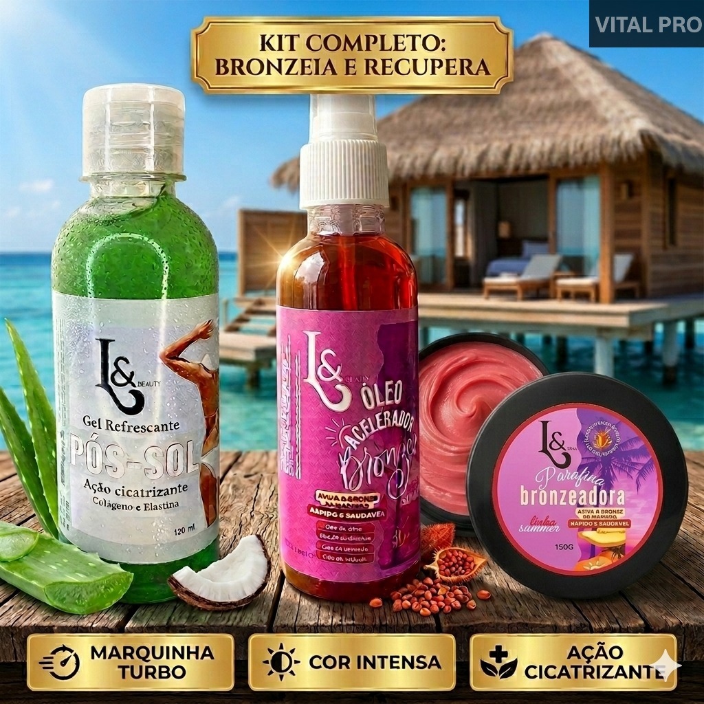 Kit Bronzeado Turbo L&Beauty - Parafina + Óleo Ativador de Marquinha + Gel Pós Sol Cicatrizante