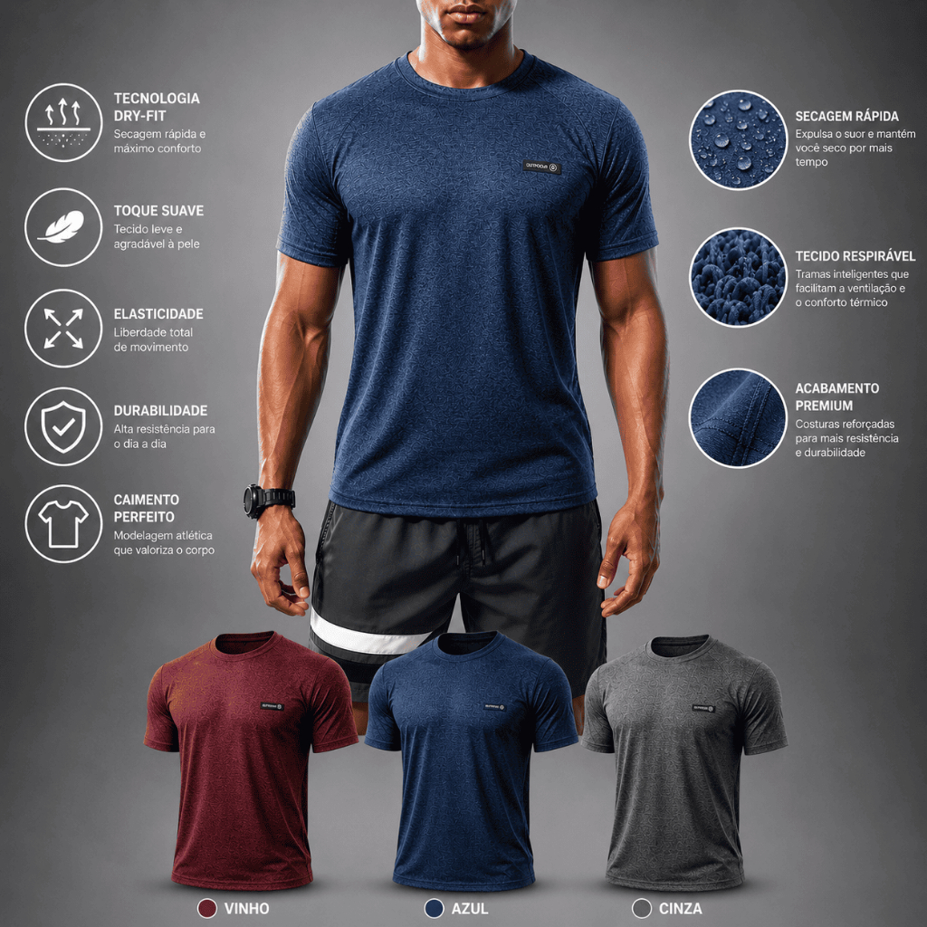 Camiseta Dry Fit Masculina Academia Fitness Corrida Crossfit Leve Respirável Poliéster Premium