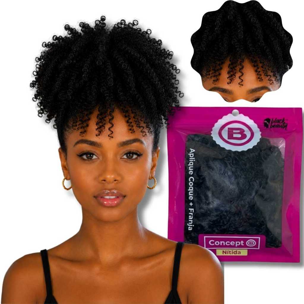 Aplique Coque Afro Puff Com Franja Cacheada Black Beauty