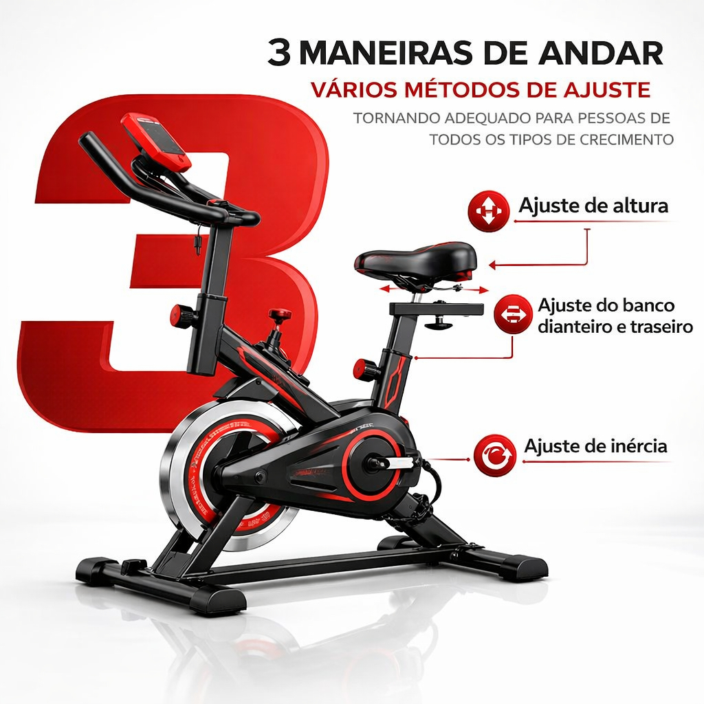 Bicicleta Bike Ergometrica Spinning Academia Fitness Profissional 120kg Roda Inércia 4Kg 1...