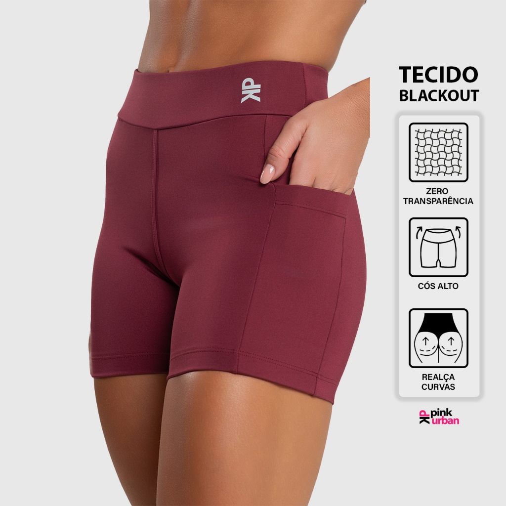 Imagem Short Fitness Feminino Bolso Cintura Alta Meia Coxa Balance Blackout Zero Transparência