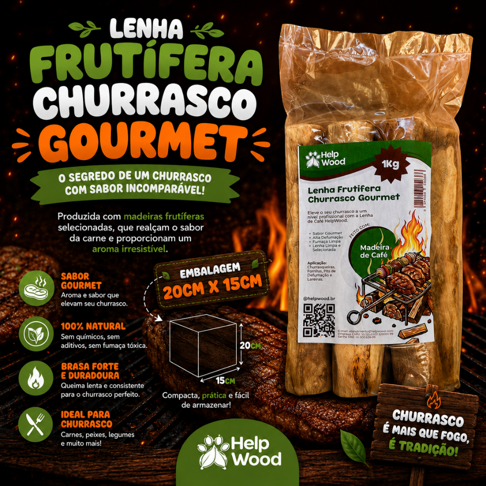 Lenha  Frutifera Café para Churrasco Alta Defumação Gourmet 1KG / 2KG / 3KG