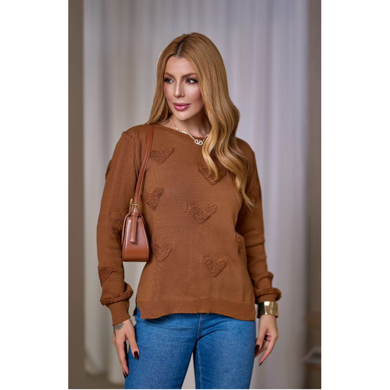 Blusa Tricô Feminina Frio Coração Pelinho Inverno