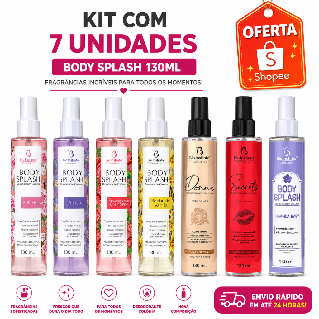 MEGA KIT 7  Body Splash feminino  – DELICADEZA E PODER EM UM SÓ KIT!