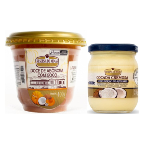 Doce de Abóbora com Coco 400g + Cocada Cremosa Diet Zero Açúcar 210g