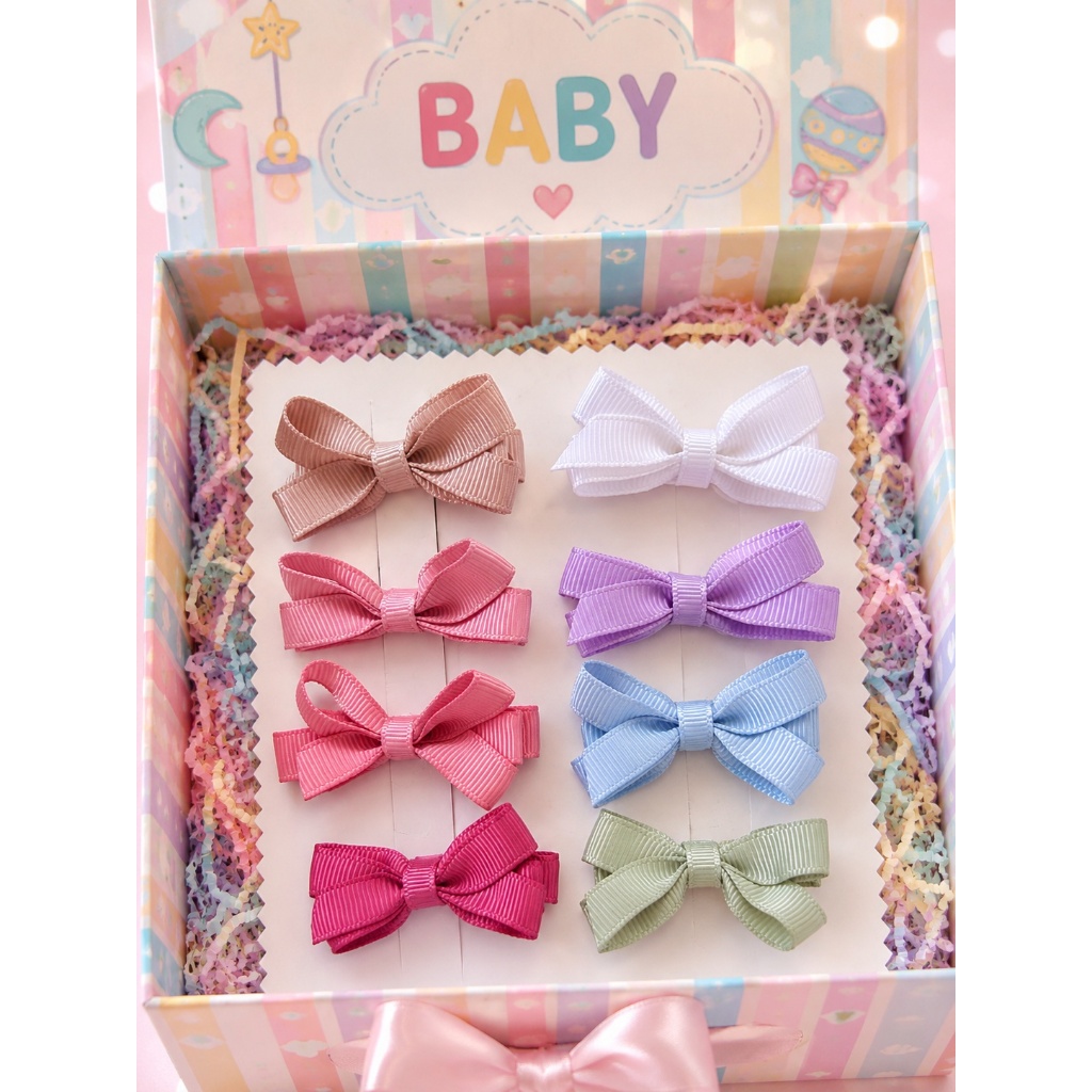 Laços Mini Kit com 8 Lacinhos Bebê Menina Presilha Bico d Pato Forrada Pastel Recém Nascido Acessório Cabelo Maternidade