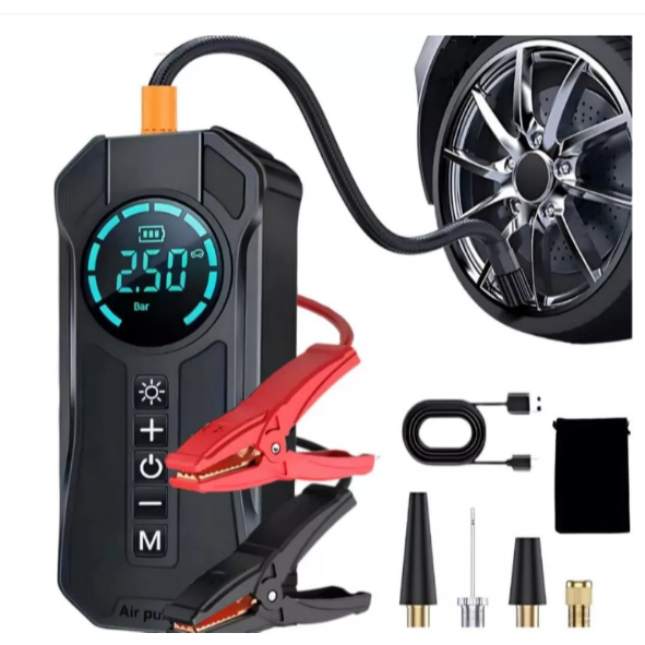 Bomba de Ar Portatil Compressor Inflator 4 em1 PowerBank Calibrador  Multi-função de Carro FF-589