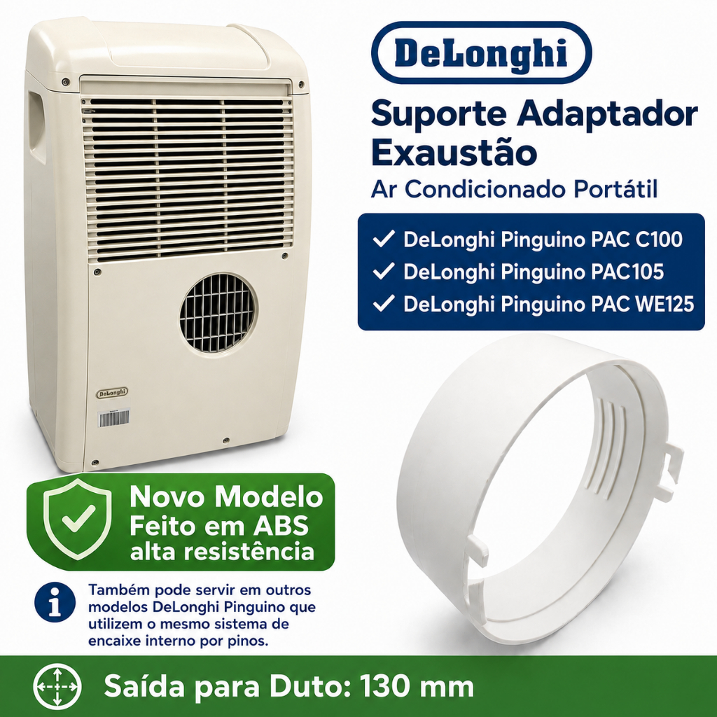 Adaptador Duto Exaustão Ar Portátil DeLonghi Pinguino PAC C100 PAC 105 WE125 13cm 130mm ABS