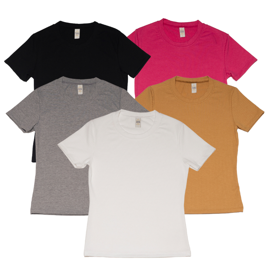 Blusa Baby Look Canelada premium Gola Redonda t-shirt de Manga Curta