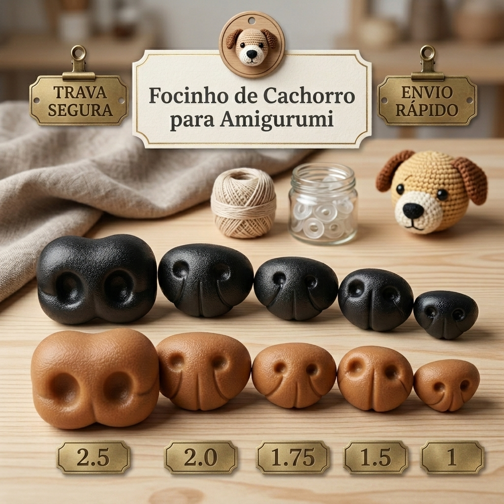 Kit de Focinho de Cachorro para Amigurumi com Trava com 30 unid. (preto / caramelo)