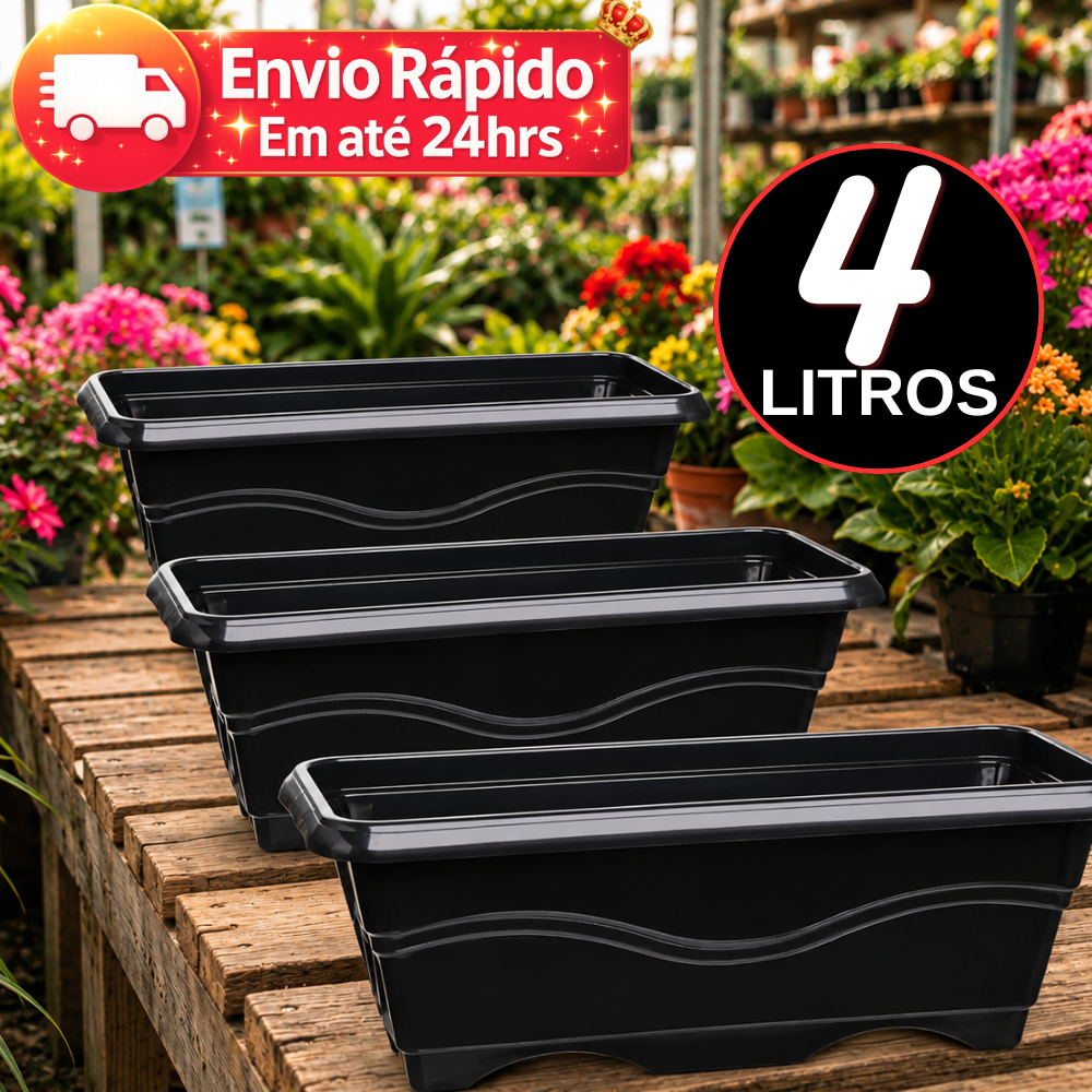 Kit 6/4 Und Vaso Floreira Jardineira Preta 4 Litros RESISTENTE Horta Mudas Cactos Suculentas Ervas (AFI)