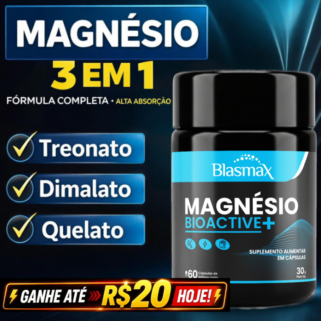 Magnésio 3 em 1 | Treonato + Dimalato + Quelato | Energia, Sono e Relaxamento – 60 Cápsulas Blasmax