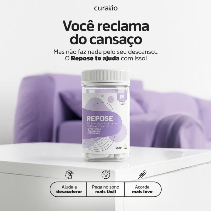 Melatonina + L-triptofano - Repose - Melhora do Sono e Humor 30 Caps - Curatio - Suplemento Alimentar