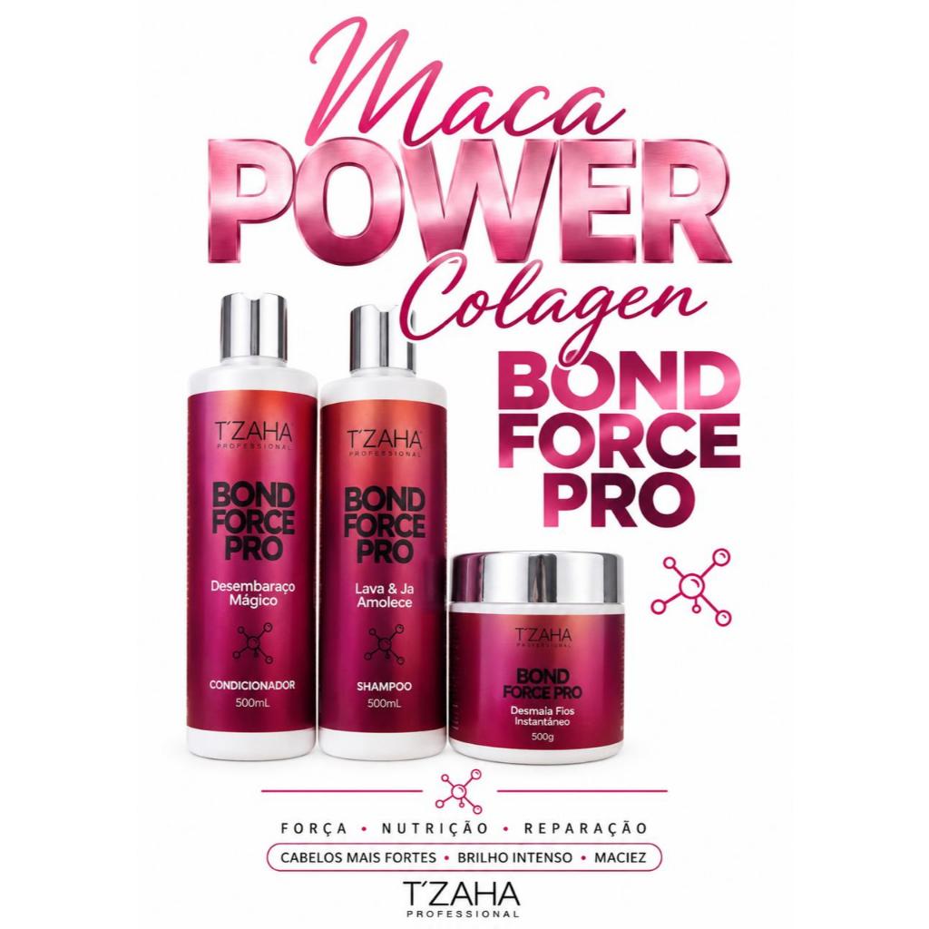 kit tzaha shampoo condicionador máscara hidratação maca Power Profissional Original bond force pro tratamento capilar