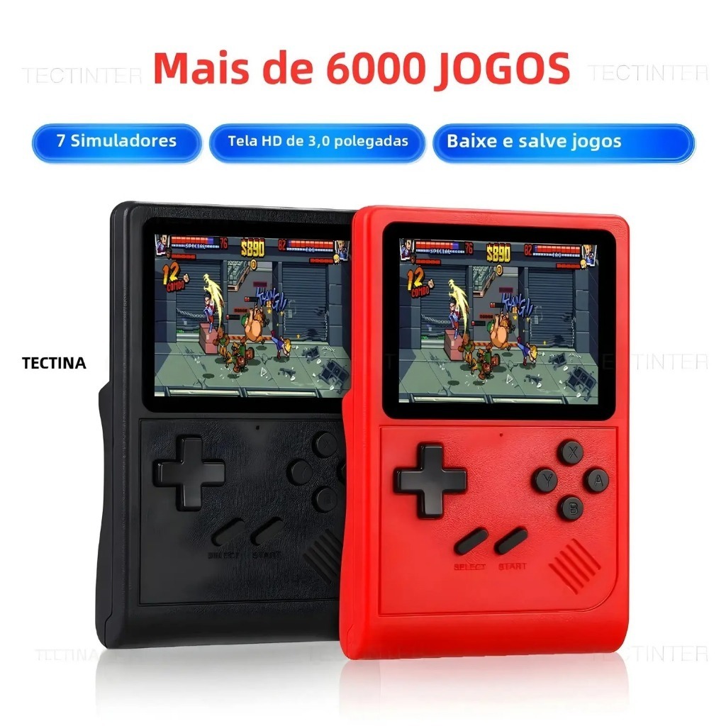 Console Portátil GB300 com 6000 Jogos Clássicos SNES, NES, Game Boy, Mega drive e muito mais Tela LCD e Design Compacto
