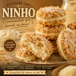 Biscoito ChocoNinho 130g Biscoitos Bento - Crocante Recheado Sabor Ninho Premium