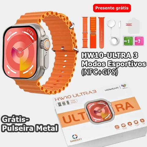 Smartwatch HW10-Ultra3 com Tela HD de 2.1  Polegadas para Monitoramento de Saúde