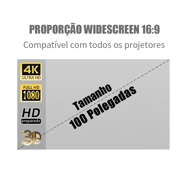 Tela Projetor Portátil Refletiva 4K Full HD 100 Polegadas 16:9 Para Home Theater Party Dobrável Antirreflexo