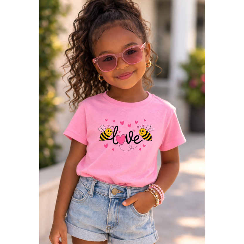 Camiseta Infantil 100% Algodão Love Abelhinha Bebê Criança Juvenil Menina Casual Passeio