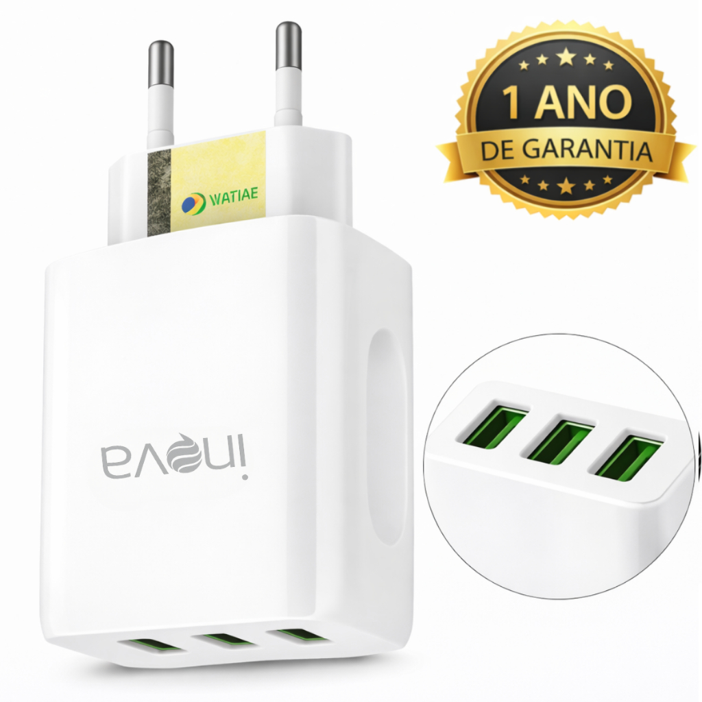 Fonte Carregador USB 5.1A 3 Entradas Carregamento Rápido Inova Prime