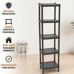 Prateleira Organizadora 5 Andares Preta Multiuso Moderna e Versátil | Banheiro, Cozinha, Quarto, Lavanderia, Sapateira