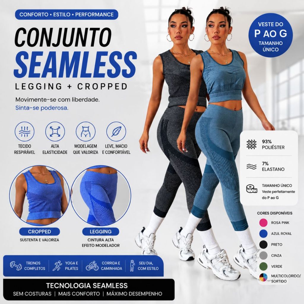 Kit Conjunto Academia Calça Legging e Top Fitness Básico Diversas Cores