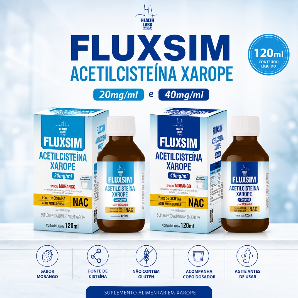 NAC Liquido Xarope 120ml Sabor Morango Cisteina Adulto Copo Dosador Sem Glúten Consumo Diário